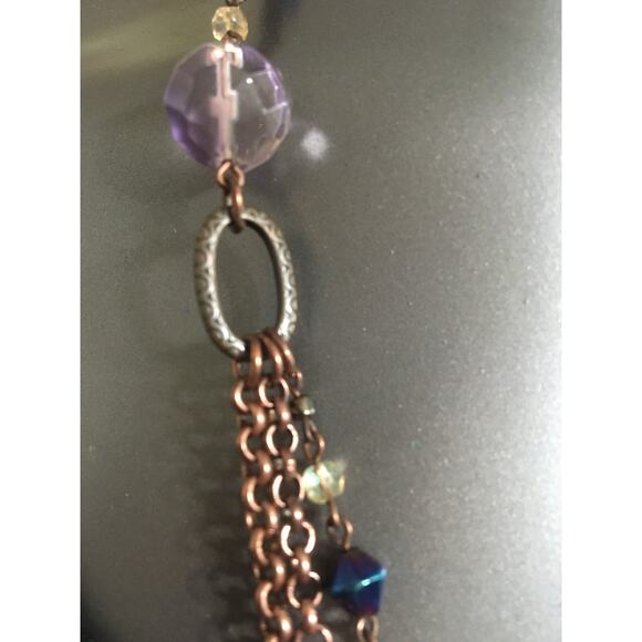 36" Copper Link Multi Strand Chain with Beautiful Iridescent and Purple Beads - Picture 3 of 4